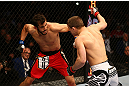 MONTREAL, QC - MARCH 16: (R-L) Rick Story fights Quinn Mulhern in their welterweight bout during the UFC 158 event at Bell Centre on March 16, 2013 in Montreal, Quebec, Canada.  (Photo by Jonathan Ferrey/Zuffa LLC/Zuffa LLC via Getty Images)