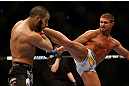 MONTREAL, QC - MARCH 16: Daron Cruickshank lands a kick against John Makdessi in their lightweight bout during the UFC 158 event at Bell Centre on March 16, 2013 in Montreal, Quebec, Canada.  (Photo by Jonathan Ferrey/Zuffa LLC/Zuffa LLC via Getty Images)