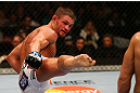 MONTREAL, QC - MARCH 16: Daron Cruickshank throws a kick against John Makdessi in their lightweight bout during the UFC 158 event at Bell Centre on March 16, 2013 in Montreal, Quebec, Canada.  (Photo by Jonathan Ferrey/Zuffa LLC/Zuffa LLC via Getty Images)