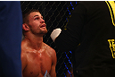 MONTREAL, QC - MARCH 16:  Daron Cruickshank talks to his corner between rounds during his lightweight bout during the UFC 158 event at Bell Centre on March 16, 2013 in Montreal, Quebec, Canada.  (Photo by Jonathan Ferrey/Zuffa LLC/Zuffa LLC via Getty Images)