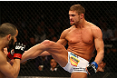 MONTREAL, QC - MARCH 16: Daron Cruickshank lands a kick against John Makdessi in their lightweight bout during the UFC 158 event at Bell Centre on March 16, 2013 in Montreal, Quebec, Canada.  (Photo by Jonathan Ferrey/Zuffa LLC/Zuffa LLC via Getty Images)