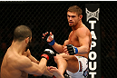 MONTREAL, QC - MARCH 16: Daron Cruickshank lands a kick against John Makdessi in their lightweight bout during the UFC 158 event at Bell Centre on March 16, 2013 in Montreal, Quebec, Canada.  (Photo by Jonathan Ferrey/Zuffa LLC/Zuffa LLC via Getty Images)