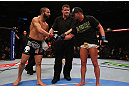 MONTREAL, QC - MARCH 16: John Makdessi and Daron Cruickshank shake hands after the fight during the UFC 158 event at Bell Centre on March 16, 2013 in Montreal, Quebec, Canada.  (Photo by Jonathan Ferrey/Zuffa LLC/Zuffa LLC via Getty Images)