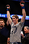 MONTREAL, QC - MARCH 16:  Jordan Mein reacts after defeating Dan Miller in their welterweight bout during the UFC 158 event at Bell Centre on March 16, 2013 in Montreal, Quebec, Canada.  (Photo by Josh Hedges/Zuffa LLC/Zuffa LLC via Getty Images)