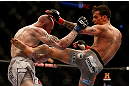 MONTREAL, QC - MARCH 16: Mike Ricci kicks Colin Fletcher in their lightweight bout during the UFC 158 event at Bell Centre on March 16, 2013 in Montreal, Quebec, Canada.  (Photo by Josh Hedges/Zuffa LLC/Zuffa LLC via Getty Images)