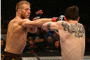 MONTREAL, QC - MARCH 16:  (L-R) Nick Ring punches Chris Camozzi in their middleweight bout during the UFC 158 event at Bell Centre on March 16, 2013 in Montreal, Quebec, Canada.  (Photo by Jonathan Ferrey/Zuffa LLC/Zuffa LLC via Getty Images)