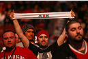 MONTREAL, QC - MARCH 16:  Georges St-Pierre fans at the UFC 158 event at Bell Centre on March 16, 2013 in Montreal, Quebec, Canada.  (Photo by Jonathan Ferrey/Zuffa LLC/Zuffa LLC via Getty Images)