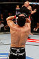 MONTREAL, QC - MARCH 16:  Jake Ellenberger reacts after knocking out Nate Marquardt in their welterweight bout during the UFC 158 event at Bell Centre on March 16, 2013 in Montreal, Quebec, Canada.  (Photo by Josh Hedges/Zuffa LLC/Zuffa LLC via Getty Images)