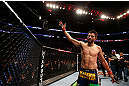 MONTREAL, QC - MARCH 16: Carlos Condit salutes the crowd after his three round battle against Johny Hendricks during the UFC 158 event at Bell Centre on March 16, 2013 in Montreal, Quebec, Canada.  (Photo by Josh Hedges/Zuffa LLC/Zuffa LLC via Getty Images)