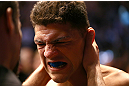 MONTREAL, QC - MARCH 16:  Nick Diaz prepares to enter the Octagon before his welterweight championship bout against Georges St-Pierre during the UFC 158 event at Bell Centre on March 16, 2013 in Montreal, Quebec, Canada.  (Photo by Jonathan Ferrey/Zuffa LLC/Zuffa LLC via Getty Images)