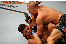 MONTREAL, QC - MARCH 16: (L-R) Georges St-Pierre lands a punch on Nick Diaz in their welterweight championship bout during the UFC 158 event at Bell Centre on March 16, 2013 in Montreal, Quebec, Canada.  (Photo by Jonathan Ferrey/Zuffa LLC/Zuffa LLC via Getty Images)