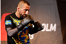 STOCKHOLM, SWEDEN - APRIL 03:  Reza Madadi of Sweden conducts an open training session at the Grand Hotel on April 3, 2013 in Stockholm, Sweden.  (Photo by Josh Hedges/Zuffa LLC/Zuffa LLC via Getty Images)