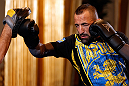 STOCKHOLM, SWEDEN - APRIL 03:  Reza Madadi of Sweden conducts an open training session at the Grand Hotel on April 3, 2013 in Stockholm, Sweden.  (Photo by Josh Hedges/Zuffa LLC/Zuffa LLC via Getty Images)