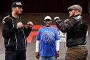 STOCKHOLM, SWEDEN - APRIL 03:  (L-R) Opponents Gegard Mousasi of USA and Ilir Latifi of Sweden face off during an interview session at the Grand Hotel on April 3, 2013 in Stockholm, Sweden.  (Photo by Josh Hedges/Zuffa LLC/Zuffa LLC via Getty Images)