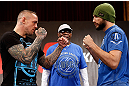 STOCKHOLM, SWEDEN - APRIL 03:  (L-R) Opponents Ross Pearson and Ryan Couture face off during an interview session at the Grand Hotel on April 3, 2013 in Stockholm, Sweden.  (Photo by Josh Hedges/Zuffa LLC/Zuffa LLC via Getty Images)