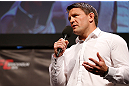 STOCKHOLM, SWEDEN - APRIL 05:  Tom Watson interacts with fans during a Q&A session before the UFC weigh-in at the Ericsson Globe Arena on April 5, 2013 in Stockholm, Sweden.  (Photo by Josh Hedges/Zuffa LLC/Zuffa LLC via Getty Images)