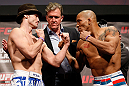 STOCKHOLM, SWEDEN - APRIL 05:  (L-R) Opponents Brad Pickett and Mike Easton face off during the UFC weigh-in at the Ericsson Globe Arena on April 5, 2013 in Stockholm, Sweden.  (Photo by Josh Hedges/Zuffa LLC/Zuffa LLC via Getty Images)
