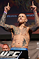 STOCKHOLM, SWEDEN - APRIL 05:  Ross Pearson weighs in during the UFC weigh-in at the Ericsson Globe Arena on April 5, 2013 in Stockholm, Sweden.  (Photo by Josh Hedges/Zuffa LLC/Zuffa LLC via Getty Images)