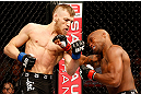 STOCKHOLM, SWEDEN - APRIL 06:  (L-R) Conor McGregor punches Marcus Brimage in their featherweight fight at the Ericsson Globe Arena on April 6, 2013 in Stockholm, Sweden.  (Photo by Josh Hedges/Zuffa LLC/Zuffa LLC via Getty Images)