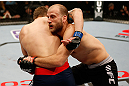 STOCKHOLM, SWEDEN - APRIL 06:  (R-L) Tor Troeng attempts to take down Adam Cella in their middleweight fight at the Ericsson Globe Arena on April 6, 2013 in Stockholm, Sweden.  (Photo by Josh Hedges/Zuffa LLC/Zuffa LLC via Getty Images)