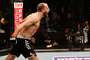 STOCKHOLM, SWEDEN - APRIL 06:  Tor Troeng reacts after his submission victory over Adam Cella in their middleweight fight at the Ericsson Globe Arena on April 6, 2013 in Stockholm, Sweden.  (Photo by Josh Hedges/Zuffa LLC/Zuffa LLC via Getty Images)