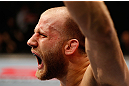 STOCKHOLM, SWEDEN - APRIL 06:  Tor Troeng reacts after his submission victory over Adam Cella in their middleweight fight at the Ericsson Globe Arena on April 6, 2013 in Stockholm, Sweden.  (Photo by Josh Hedges/Zuffa LLC/Zuffa LLC via Getty Images)