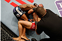 STOCKHOLM, SWEDEN - APRIL 06:  (R-L) Reza Madadi secures a choke submission against Michael Johnson in their lightweight fight at the Ericsson Globe Arena on April 6, 2013 in Stockholm, Sweden.  (Photo by Josh Hedges/Zuffa LLC/Zuffa LLC via Getty Images)