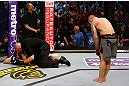 STOCKHOLM, SWEDEN - APRIL 06:  (R-L) Ross Pearson reacts after defeating Ryan Couture in their lightweight fight at the Ericsson Globe Arena on April 6, 2013 in Stockholm, Sweden.  (Photo by Josh Hedges/Zuffa LLC/Zuffa LLC via Getty Images)