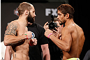 LAS VEGAS, NV - APRIL 12: (L-R) Opponents Sam Sicilia and Maximo Blanco face off during the TUF 17 Finale weigh-in at the Hollywood Theatre at the MGM Grand Hotel/Casino on April 12, 2013 in Las Vegas, Nevada. (Photo by Josh Hedges/Zuffa LLC/Zuffa LLC via Getty Images)