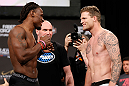 LAS VEGAS, NV - APRIL 12: (L-R) Opponents Clint Hester and Bristol Marunde face off during the TUF 17 Finale weigh-in at the Hollywood Theatre at the MGM Grand Hotel/Casino on April 12, 2013 in Las Vegas, Nevada. (Photo by Josh Hedges/Zuffa LLC/Zuffa LLC via Getty Images)
