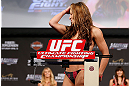 LAS VEGAS, NV - APRIL 12: Miesha Tate weighs in during the TUF 17 Finale weigh-in at the Hollywood Theatre at the MGM Grand Hotel/Casino on April 12, 2013 in Las Vegas, Nevada. (Photo by Josh Hedges/Zuffa LLC/Zuffa LLC via Getty Images)