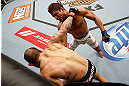 LAS VEGAS, NV - APRIL 13:   Sam Sicilia (bottom) punches Maximo Blanco in their featherweight fight at the Mandalay Bay Events Center  on April 13, 2013 in Las Vegas, Nevada.  (Photo by Josh Hedges/Zuffa LLC/Zuffa LLC via Getty Images)  *** Local Caption *** Maximo Blanco; Sam Sicilia