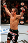 LAS VEGAS, NV - APRIL 13:   Urijah Faber reacts to his victory over Scott Jorgensen in their bantamweight fight at the Mandalay Bay Events Center  on April 13, 2013 in Las Vegas, Nevada.  (Photo by Josh Hedges/Zuffa LLC/Zuffa LLC via Getty Images)  *** Local Caption *** Urijah Faber; Scott Jorgensen