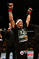 LAS VEGAS, NV - APRIL 13:   Urijah Faber reacts to his victory over Scott Jorgensen in their bantamweight fight at the Mandalay Bay Events Center  on April 13, 2013 in Las Vegas, Nevada.  (Photo by Josh Hedges/Zuffa LLC/Zuffa LLC via Getty Images)  *** Local Caption *** Urijah Faber; Scott Jorgensen
