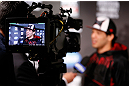 SAN JOSE, CA - APRIL 18:  Gilbert Melendez conducts interviews during media day ahead of the UFC on FOX event at HP Pavilion on April 18, 2013 in San Jose, California.  (Photo by Josh Hedges/Zuffa LLC/Zuffa LLC via Getty Images)