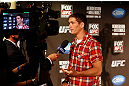 SAN JOSE, CA - APRIL 18:  Jordan Mein conducts interviews during media day ahead of the UFC on FOX event at HP Pavilion on April 18, 2013 in San Jose, California.  (Photo by Josh Hedges/Zuffa LLC/Zuffa LLC via Getty Images)