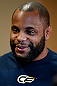 SAN JOSE, CA - APRIL 18:  Daniel Cormier conducts interviews during media day ahead of the UFC on FOX event at HP Pavilion on April 18, 2013 in San Jose, California.  (Photo by Josh Hedges/Zuffa LLC/Zuffa LLC via Getty Images)