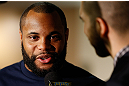 SAN JOSE, CA - APRIL 18:  Daniel Cormier conducts interviews during media day ahead of the UFC on FOX event at HP Pavilion on April 18, 2013 in San Jose, California.  (Photo by Josh Hedges/Zuffa LLC/Zuffa LLC via Getty Images)