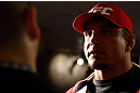 SAN JOSE, CA - APRIL 18:   Frank Mir conducts interviews during media day ahead of the UFC on FOX event at HP Pavilion on April 18, 2013 in San Jose, California.  (Photo by Josh Hedges/Zuffa LLC/Zuffa LLC via Getty Images)