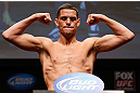 SAN JOSE, CA - APRIL 19:   Nate Diaz weighs in during the UFC on FOX weigh-in at the California Theatre on April 19, 2013 in San Jose, California.  (Photo by Josh Hedges/Zuffa LLC/Zuffa LLC via Getty Images)
