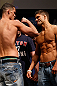 SAN JOSE, CA - APRIL 19:   (L-R) Opponents Nate Diaz and Josh Thomson face off during the UFC on FOX weigh-in at the California Theatre on April 19, 2013 in San Jose, California.  (Photo by Josh Hedges/Zuffa LLC/Zuffa LLC via Getty Images)
