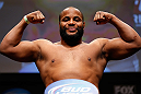 SAN JOSE, CA - APRIL 19:   Daniel Cormier weighs in during the UFC on FOX weigh-in at the California Theatre on April 19, 2013 in San Jose, California.  (Photo by Josh Hedges/Zuffa LLC/Zuffa LLC via Getty Images)
