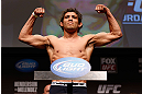SAN JOSE, CA - APRIL 19:   Gilbert Melendez weighs in during the UFC on FOX weigh-in at the California Theatre on April 19, 2013 in San Jose, California.  (Photo by Josh Hedges/Zuffa LLC/Zuffa LLC via Getty Images)