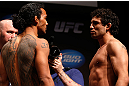 SAN JOSE, CA - APRIL 19:   (L-R) Opponents Benson Henderson and Gilbert Melendez face off during the UFC on FOX weigh-in at the California Theatre on April 19, 2013 in San Jose, California.  (Photo by Josh Hedges/Zuffa LLC/Zuffa LLC via Getty Images)