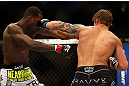 SAN JOSE, CA - APRIL 20:   (R-L) Roger Bowling punches Anthony Njokuani in their lightweight bout during the UFC on FOX event during the UFC on FOX event at the HP Pavilion on April 20, 2013 in San Jose, California.  (Photo by Josh Hedges/Zuffa LLC/Zuffa LLC via Getty Images)  *** Local Caption *** Anthony Njokuani; Roger Bowling