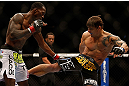 SAN JOSE, CA - APRIL 20:   (R-L) Roger Bowling kicks Anthony Njokuani in their lightweight bout during the UFC on FOX event during the UFC on FOX event at the HP Pavilion on April 20, 2013 in San Jose, California.  (Photo by Josh Hedges/Zuffa LLC/Zuffa LLC via Getty Images)  *** Local Caption *** Anthony Njokuani; Roger Bowling