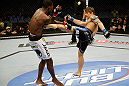 SAN JOSE, CA - APRIL 20:   (R-L) Roger Bowling kicks Anthony Njokuani in their lightweight bout during the UFC on FOX event at the HP Pavilion on April 20, 2013 in San Jose, California.  (Photo by Ezra Shaw/Zuffa LLC/Zuffa LLC via Getty Images)  *** Local Caption *** Anthony Njokuani; Roger Bowling