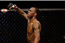 SAN JOSE, CA - APRIL 20:   Anthony Njokuani reacts to his knockout victory over Roger Bowling in their lightweight bout during the UFC on FOX event at the HP Pavilion on April 20, 2013 in San Jose, California.  (Photo by Ezra Shaw/Zuffa LLC/Zuffa LLC via Getty Images)  *** Local Caption *** Anthony Njokuani; Roger Bowling
