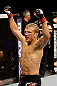 SAN JOSE, CA - APRIL 20:   T.J. Dillashaw reacts to his victory over Hugo Viana in their bantamweight bout during the UFC on FOX event at the HP Pavilion on April 20, 2013 in San Jose, California.  (Photo by Ezra Shaw/Zuffa LLC/Zuffa LLC via Getty Images)  *** Local Caption *** T.J. Dillashaw; Hugo Viana