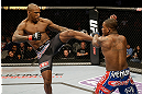 SAN JOSE, CA - APRIL 20:   (L-R) Francis Carmont kicks Lorenz Larkin in their middleweight bout during the UFC on FOX event at the HP Pavilion on April 20, 2013 in San Jose, California.  (Photo by Ezra Shaw/Zuffa LLC/Zuffa LLC via Getty Images)  *** Local Caption *** Francis Carmont; Lorenz Larkin